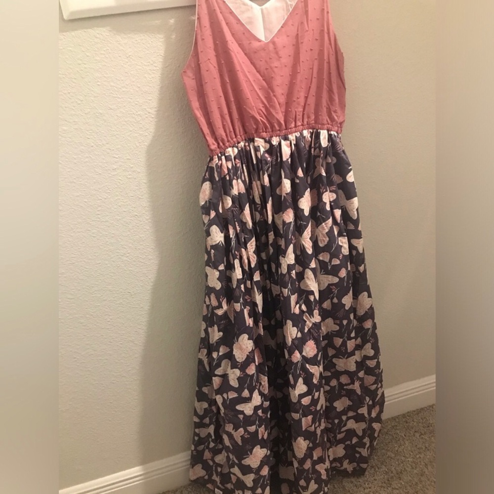 Maddy James girls Pink and Navy Floral Maxi Dress NWOT
